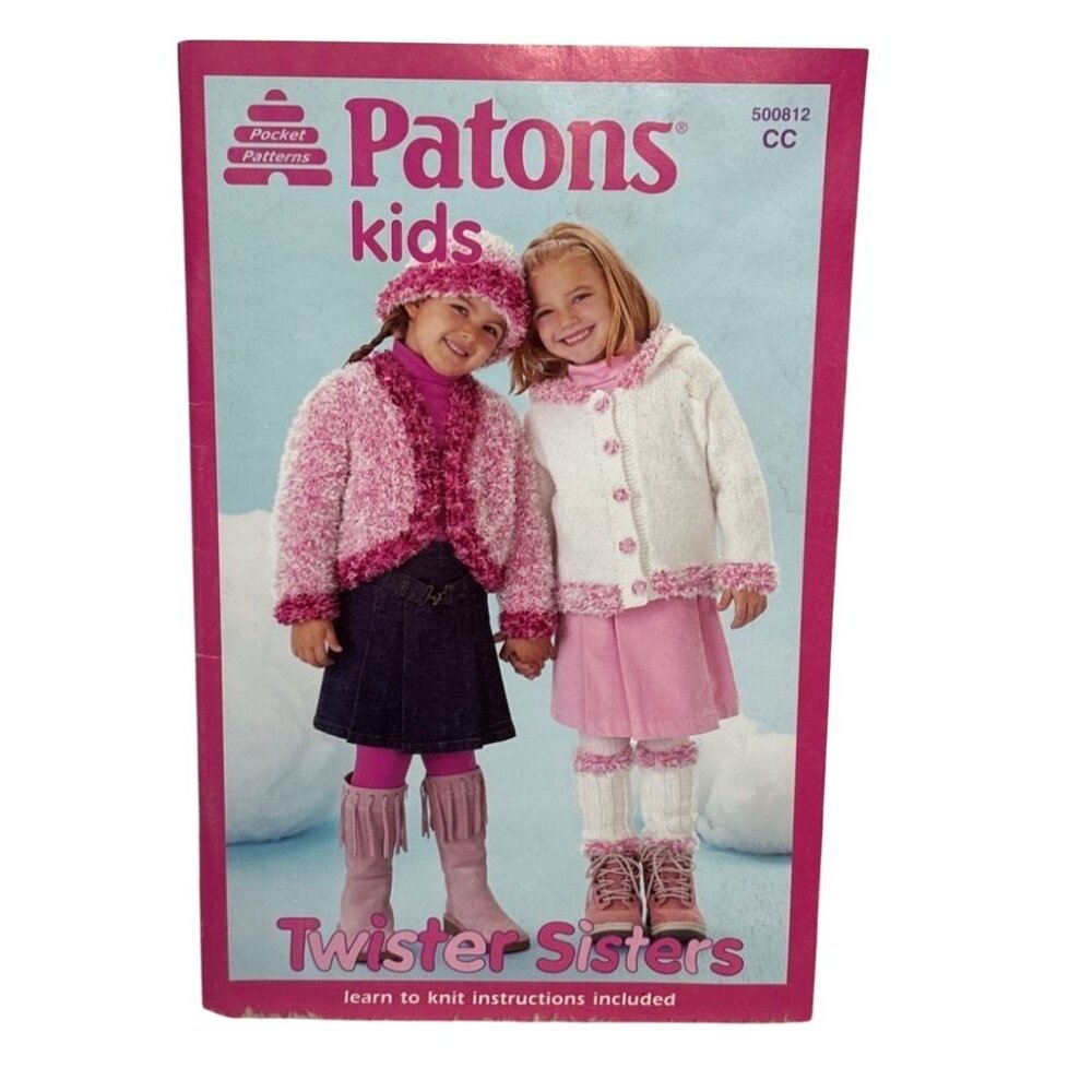 Patons Kids Kitting Pattern Booklet Twisted Sister 2005 Sweater Shawl Hat Scarf
